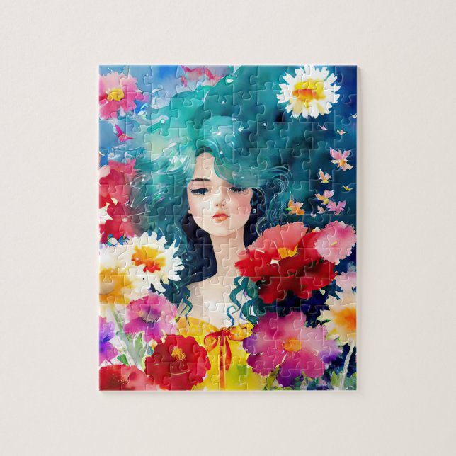 Puzzle Femme éthérée aux fleurs (Vertical)