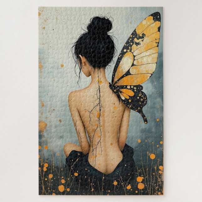 Puzzle Femme fantaisiste abstraite et papillon (Vertical)