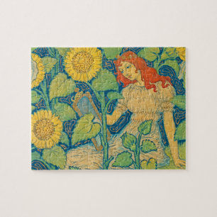 Puzzle Femme-fille de fleurs dans le jardin de tournesol