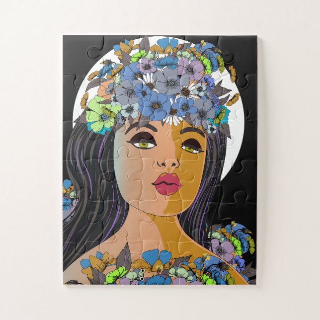Puzzle Femme florale Couronne de fleurs (Vertical)