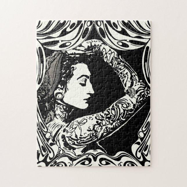 Puzzle Femme gitane tatouée en noir et blanc (Vertical)