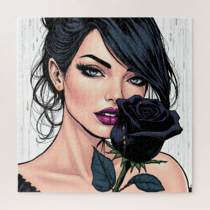 Puzzle Femme gothique lunatique avec Rose Esthétique som
