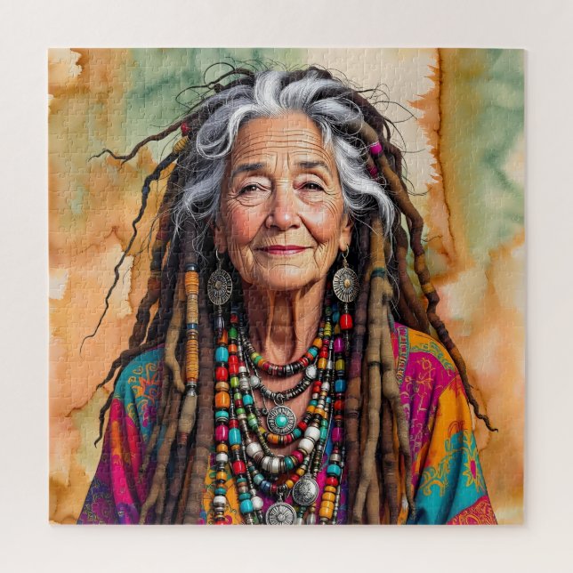 Puzzle Femme Hippie Cool Vieille Dame en Dread Locks (Vertical)