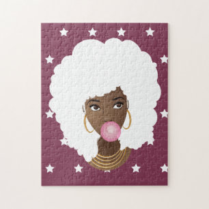 Puzzle Femme noire avec Afro blanc, Bubblegum, Étoiles vi