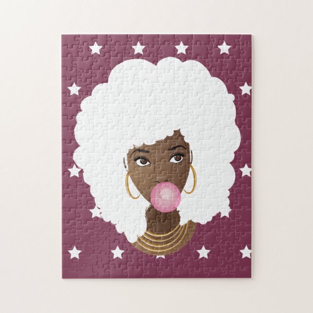 Puzzle Femme noire avec Afro blanc, Bubblegum, Étoiles vi (Vertical)
