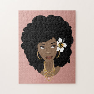 Puzzle Femme noire, Fleur dans les cheveux, Rose Blush