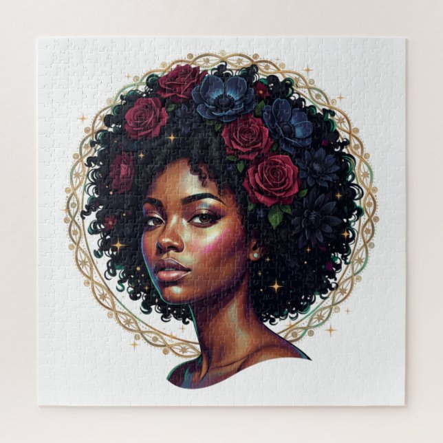 Puzzle Femme Noire Fleurs Somb Art Afro (Vertical)