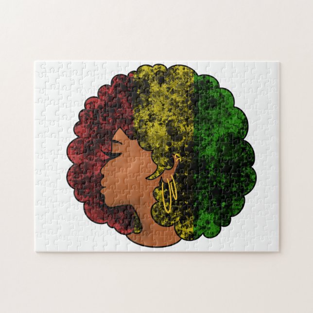 Puzzle Femme noire rasta afro rouge jaune vert  (Horizontal)