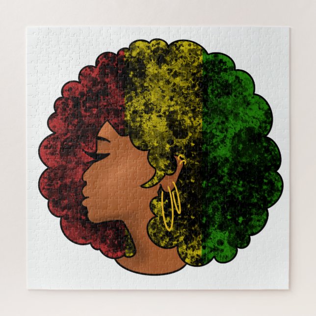 Puzzle Femme noire rasta afro rouge jaune vert  (Vertical)