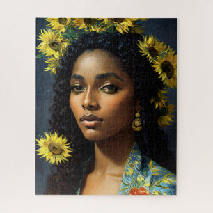 Puzzle Femme noire Tournesol Portrait Van Gogh Style