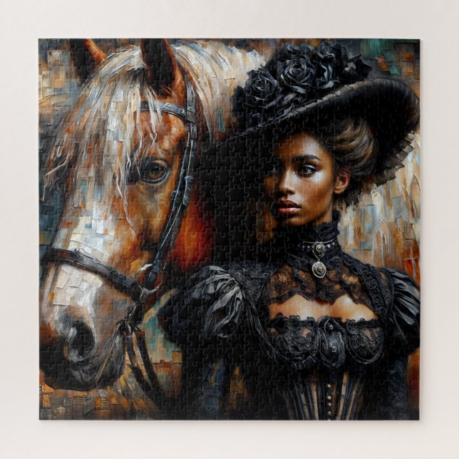 Puzzle Femme noire victorienne avec cheval (Vertical)
