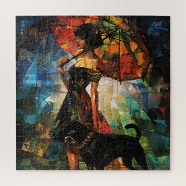 Puzzle Femme parapluie avec chien (Vertical)