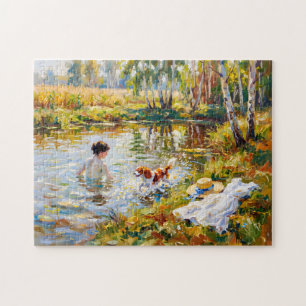 Puzzle Femme se baignant dans un étang avec Cavalier Span