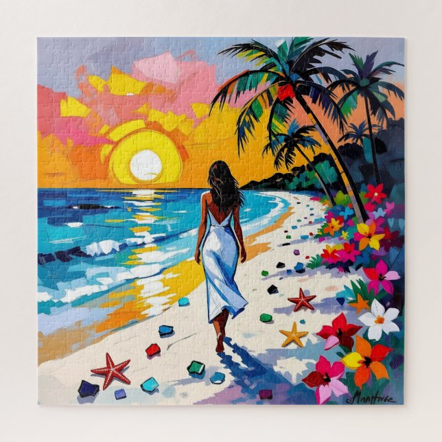 Puzzle Femme sur la scène de plage tropicale (Vertical)