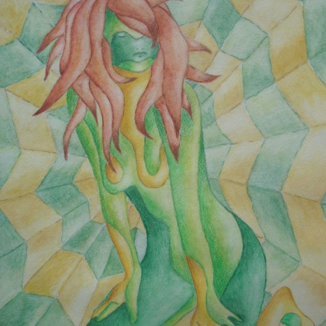 Puzzle femme verte et or posant art moderne abstrait (Créateur téléchargé)