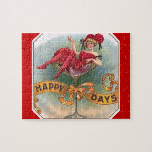 Puzzle Femme victorienne Champagne Rouge Happy