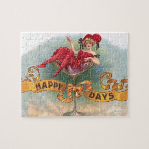 Puzzle Femme victorienne Champagne rouge heureuse