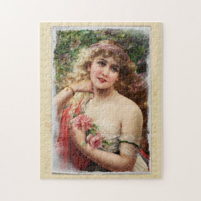 Puzzle Femme victorienne en détresse avec roses roses ros (Vertical)