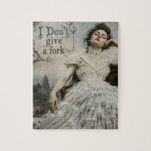 Puzzle Femme Vintage dans une robe à fourchettes Citation