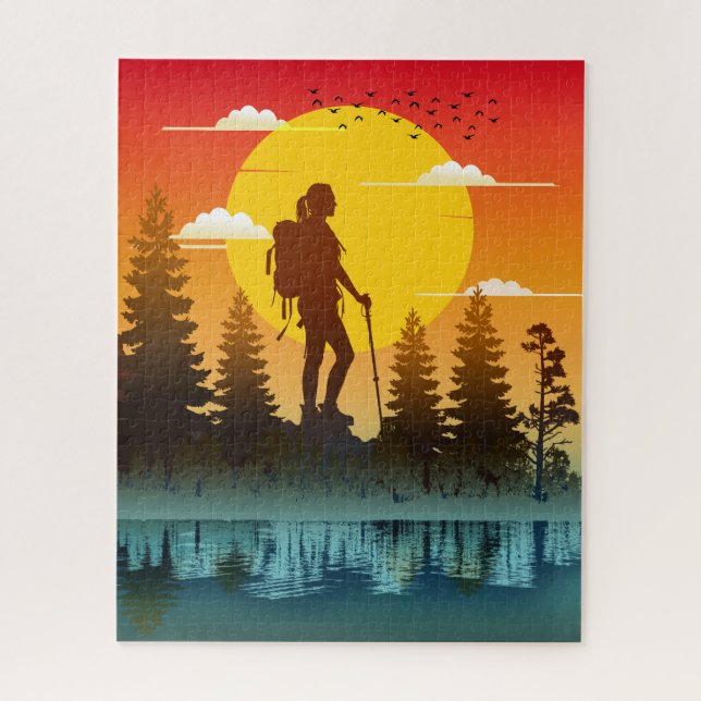 Puzzle Femmes de la nature randonnée coucher de soleil (Vertical)