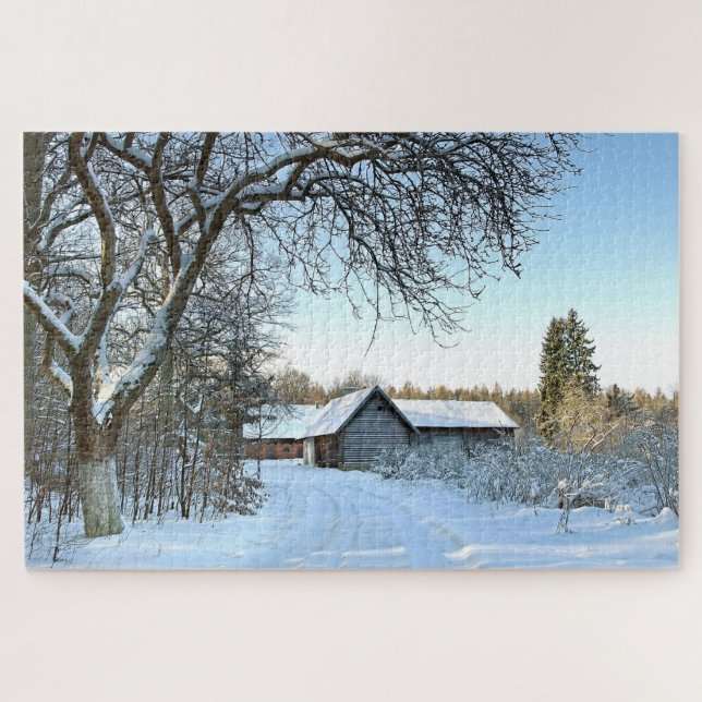 Puzzle Ferme dans la neige (Horizontal)