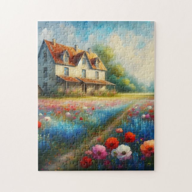 Puzzle Ferme dans un champ de fleurs (Vertical)