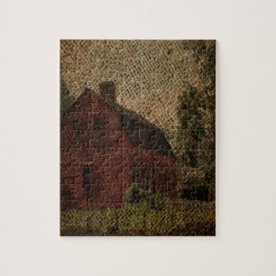 Puzzle Ferme de campagne de burlap primitif grange rouge