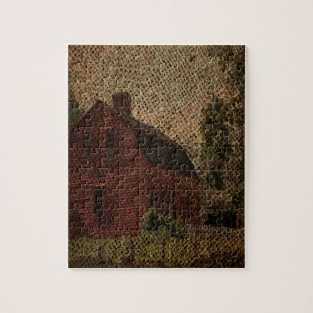 Puzzle Ferme de campagne de burlap primitif grange rouge (Vertical)