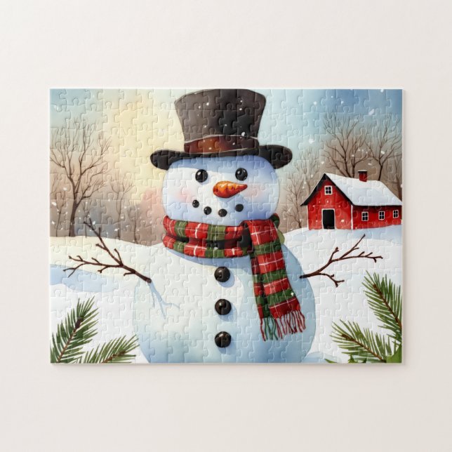 Puzzle Ferme de neige confortable Noël aquarelle (Horizontal)