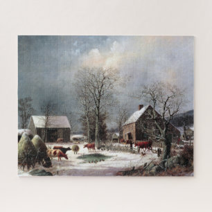 Puzzle Ferme en hiver George Henry Durrie 1858