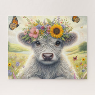 Puzzle Ferme florale Vache des Highlands