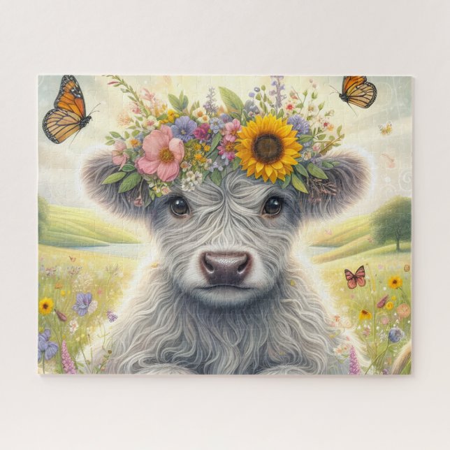 Puzzle Ferme florale Vache des Highlands (Horizontal)