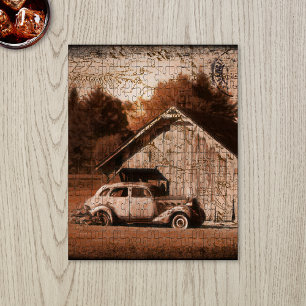 Puzzle Ferme rustique Grange Voiture Vintage