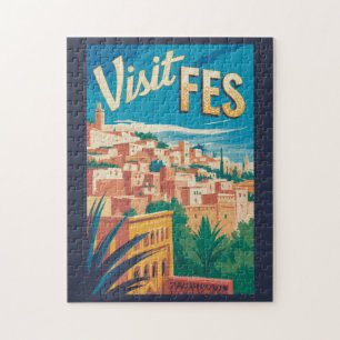 Puzzle Fès Maroc Afrique Illustration Voyage Art Vintage