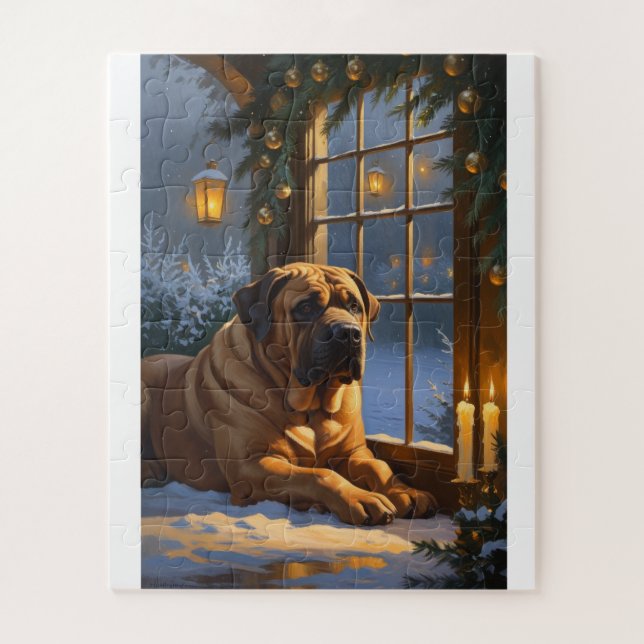 Puzzle Festif Bullmastiff avec les lumières de Noël (Vertical)