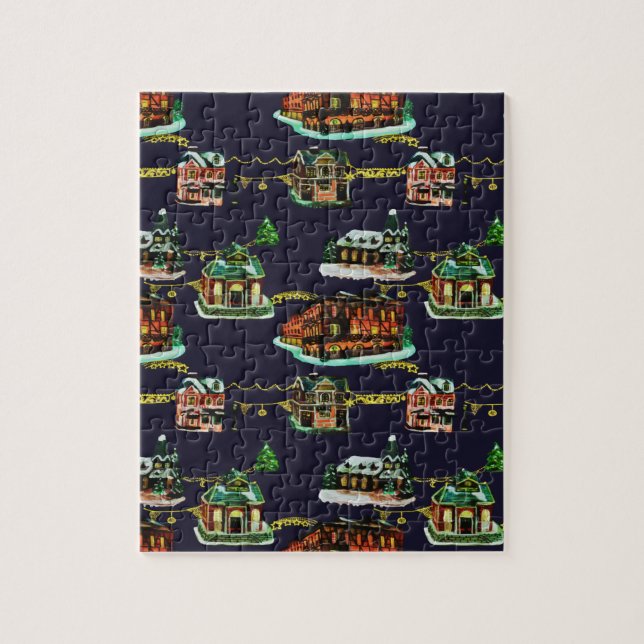 Puzzle Festif Noël Lumière sur la maison de ville Arbre (Vertical)