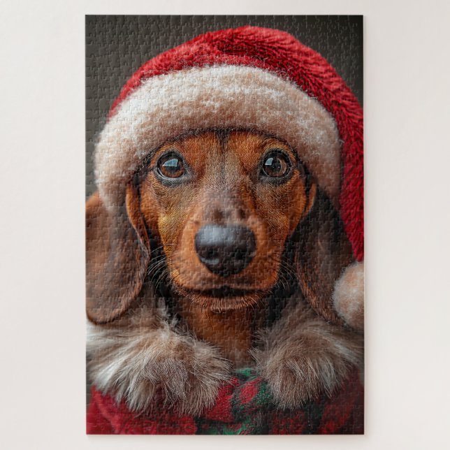 Puzzle Festive Dachshund à Père Noël Attire (Vertical)