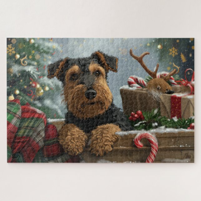 Puzzle Festive de Noël de Chien Airedale (Horizontal)
