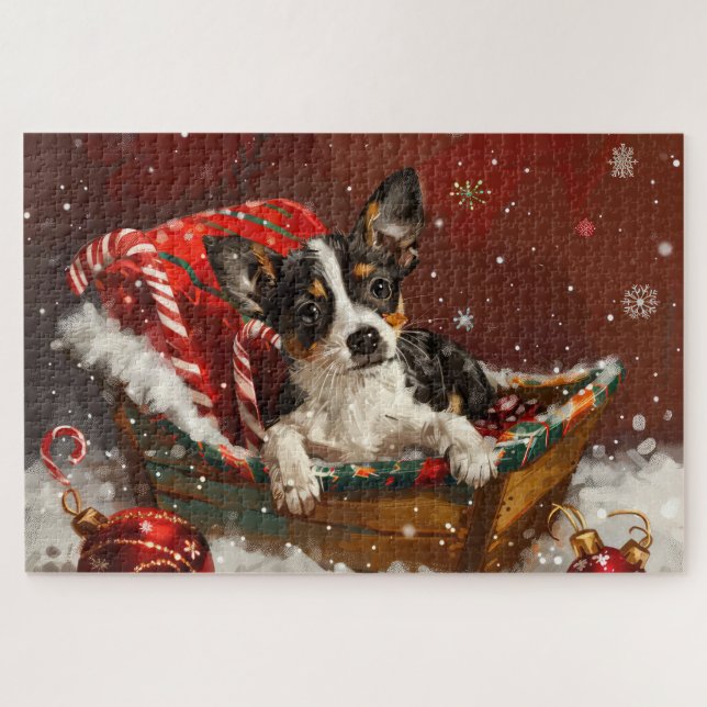 Puzzle Festive de Noël de chien de Rat Terrier (Horizontal)