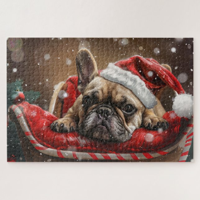 Puzzle Festive de Noël de Chien de taureaux français (Horizontal)