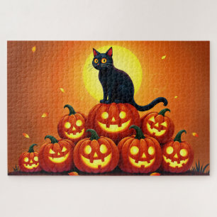 Puzzle Fête automne Halloween art noir félin ami