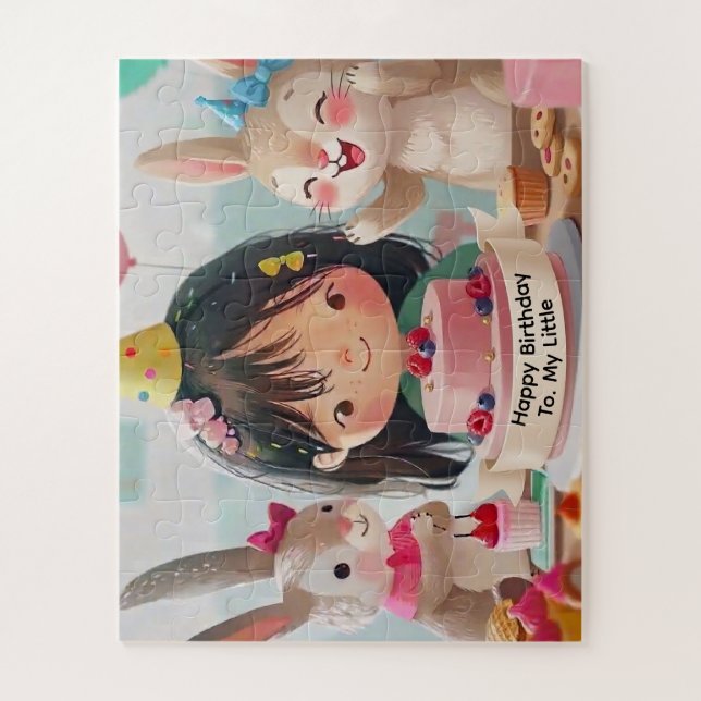 Puzzle Fête d'anniversaire de fille avec des lapins migno (Vertical)