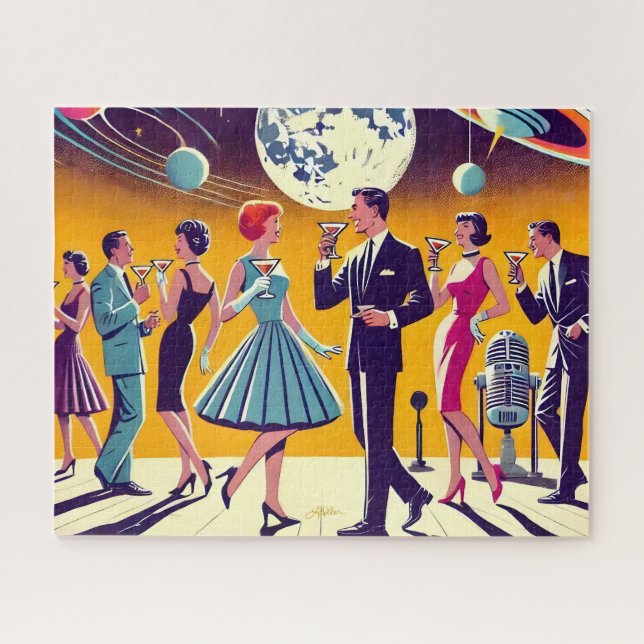 Puzzle Fête de Cocktail d'Ère Spatiale Milieu de Siècle 6 (Horizontal)