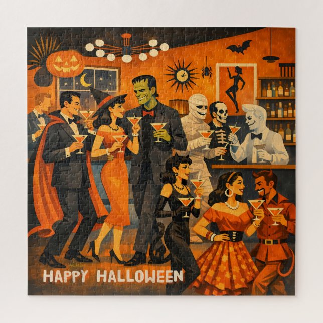 Puzzle Fête de martini d'Halloween en style Mid Century M (Vertical)