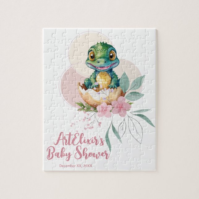 Puzzle Fête de Naissance Fleurie de Bébé Alligator qui Éc (Vertical)
