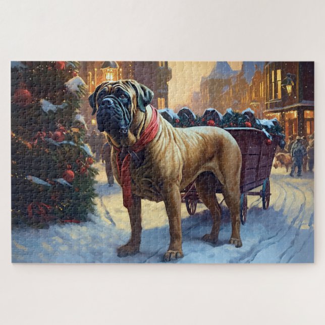 Puzzle Fête de Noël Bullmastiff (Horizontal)