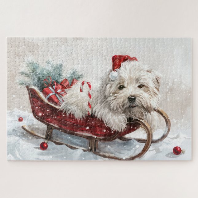 Puzzle Fête de Noël de Chien de Coton De Tulear (Horizontal)