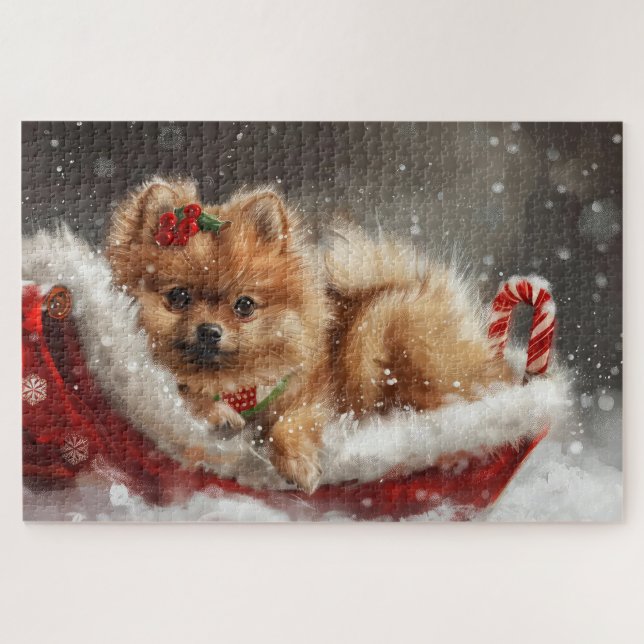 Puzzle Fête de Noël de Chien de Poméranie (Horizontal)