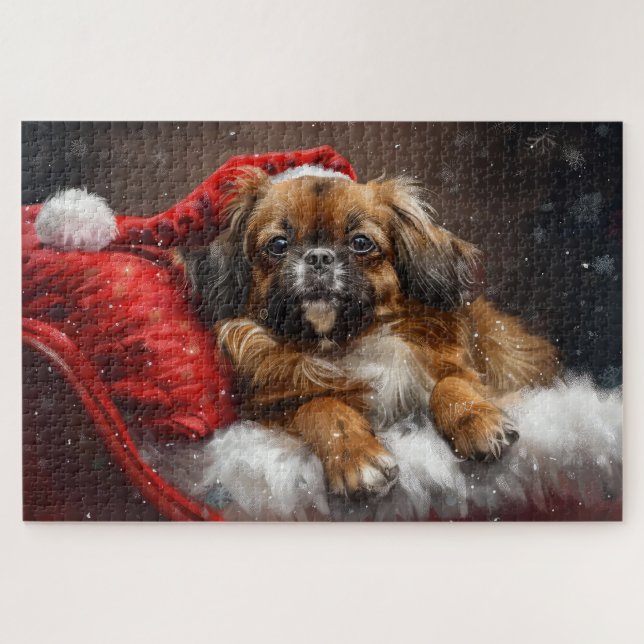 Puzzle Fête de Noël de Chien Espagnol Tibétain (Horizontal)