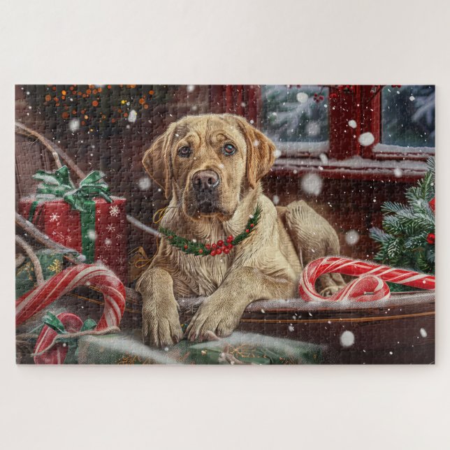 Puzzle Fête de Noël du chien du Labrador (Horizontal)